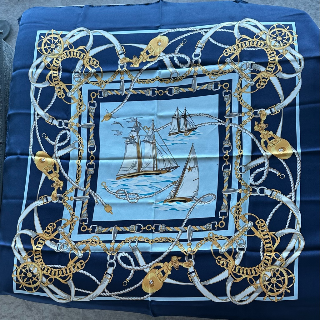 J Mclaughlin Navy And Light Blue Nautical Silk Scarf